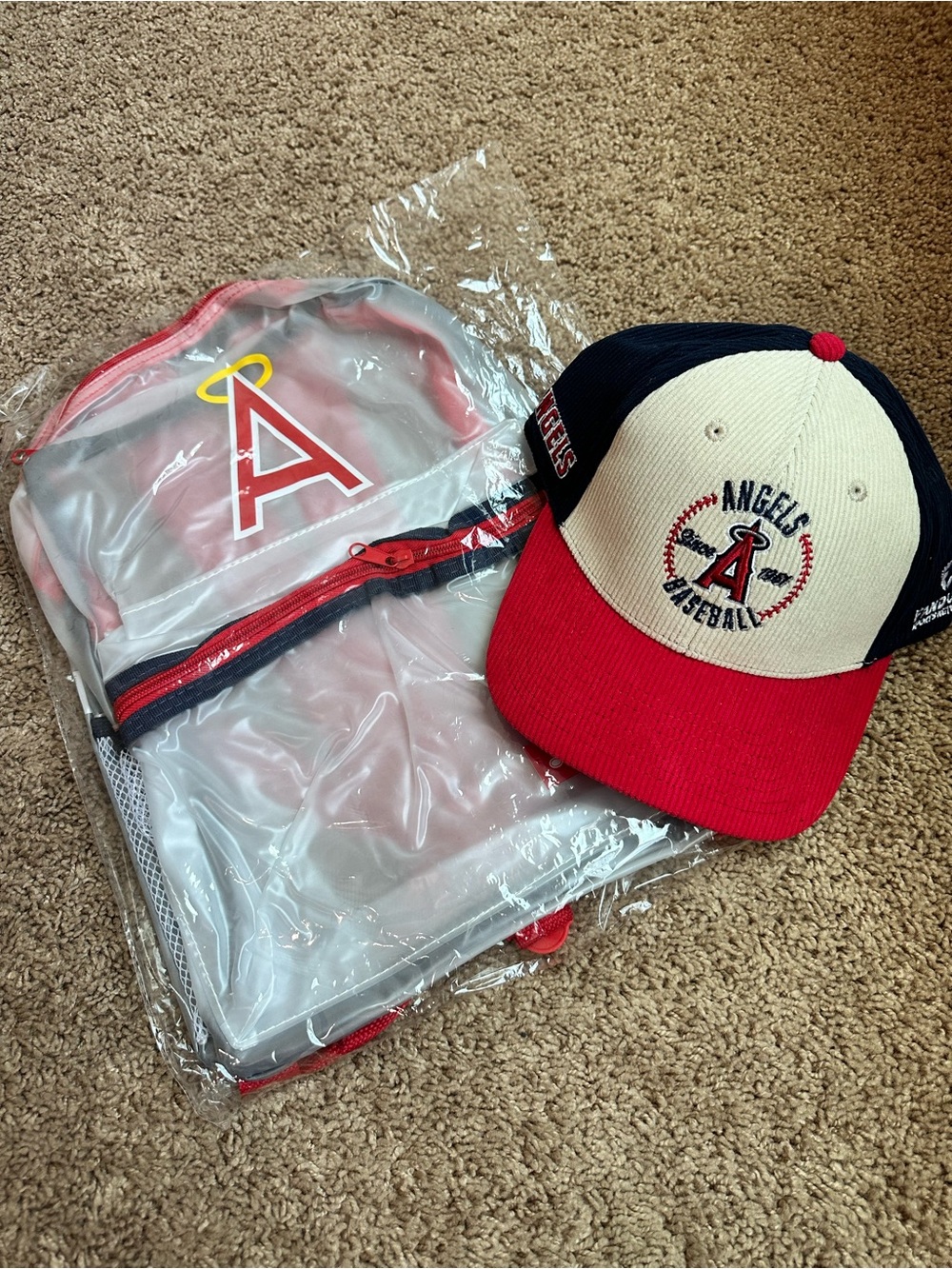 Angels Baseball Red & Cream Trucker Hat Official Team and Throwback Stadium Bag